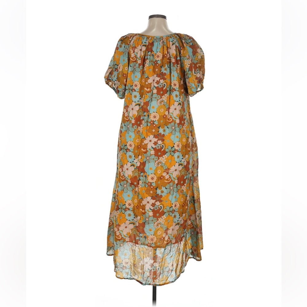 Sundry Floral Midi Dress in Brown and Blue